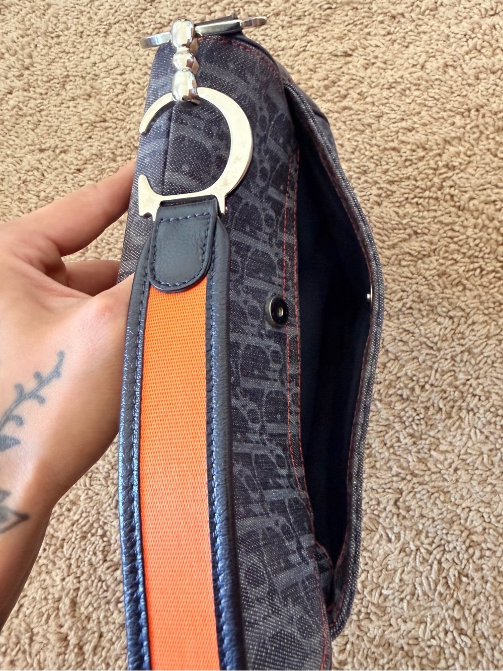 Christian Dior Galliano Denim Monogram Trotter Saddle Bag “Remove Before Flight” - Picture 8 of 11